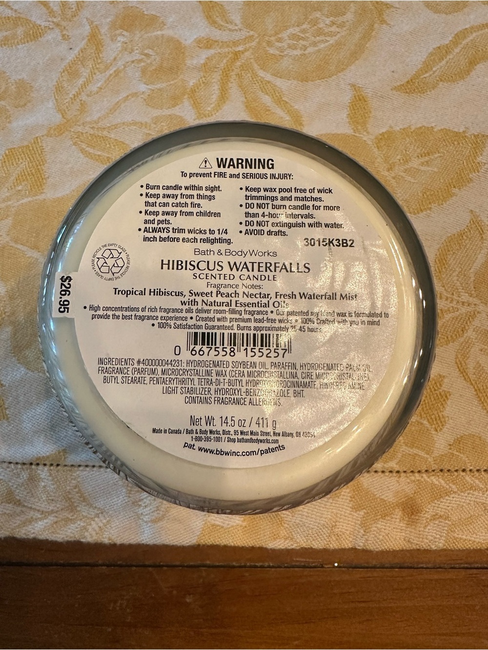 Bath & Body Works 3 Wick Hibiscus Waterfalls Scented Candle 14.5 Oz - Picture 4 of 4